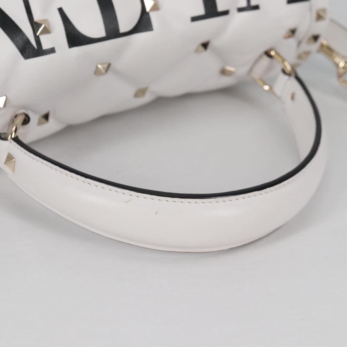 VALENTINO Candy Studs Hand Bag Leather 2way White Gold Auth BA5556