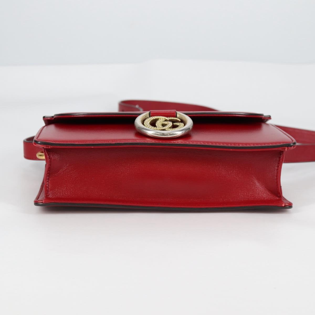 GUCCI GG Marmont Shoulder Bag Leather Red Gold 589474 Auth BA5558V
