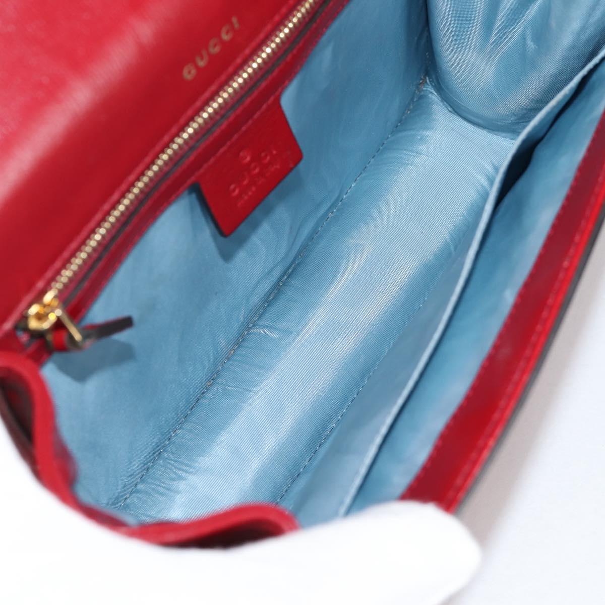 GUCCI GG Marmont Shoulder Bag Leather Red Gold 589474 Auth BA5558V
