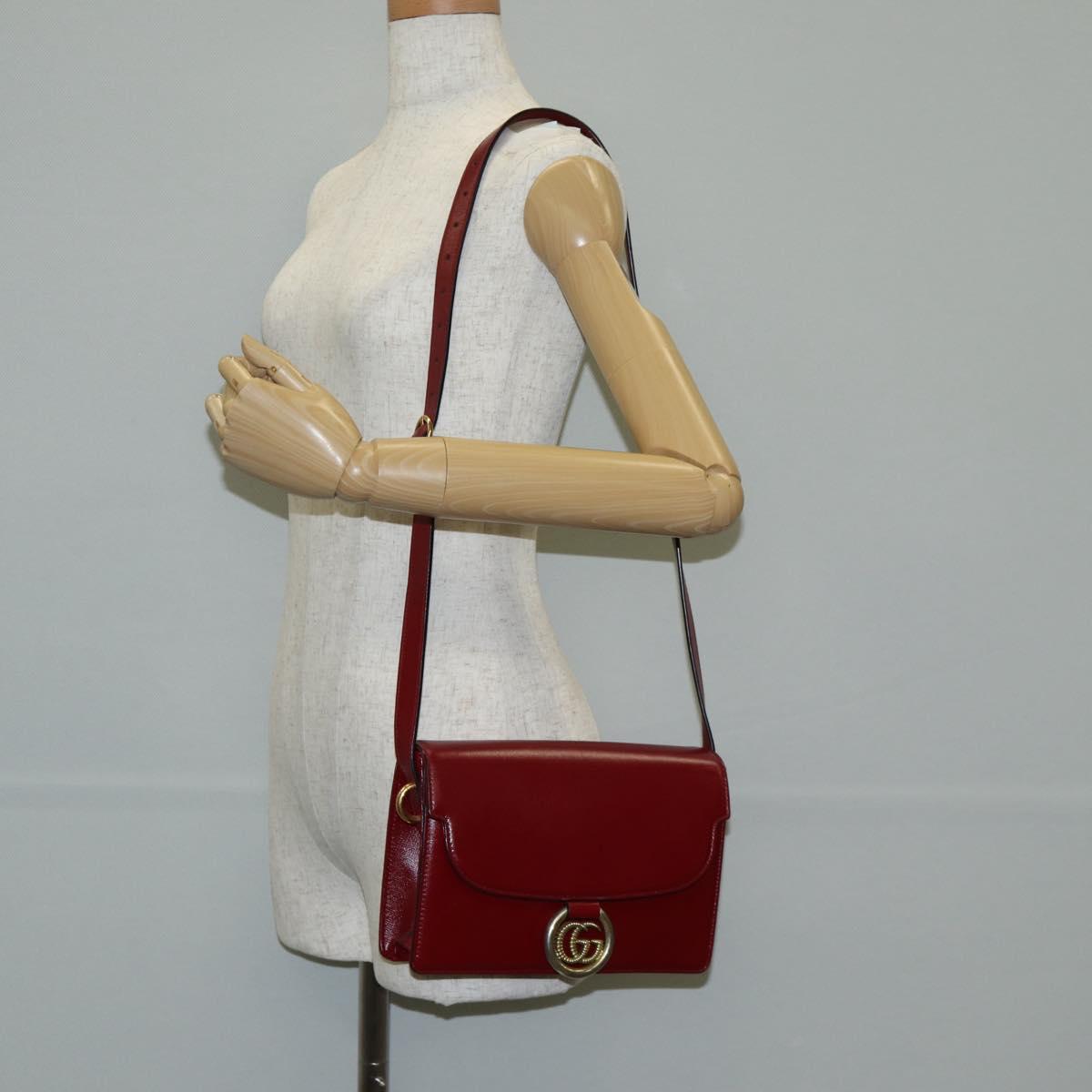 GUCCI GG Marmont Shoulder Bag Leather Red Gold 589474 Auth BA5558V