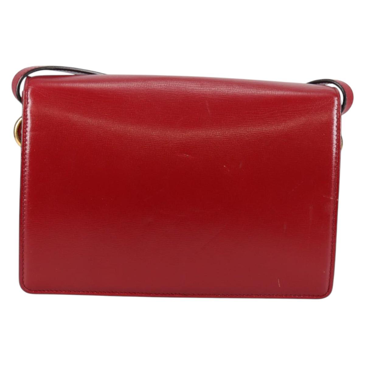 GUCCI GG Marmont Shoulder Bag Leather Red Gold 589474 Auth BA5558V