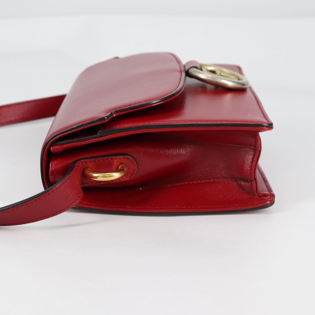 GUCCI GG Marmont Shoulder Bag Leather Red Gold 589474 Auth BA5558V