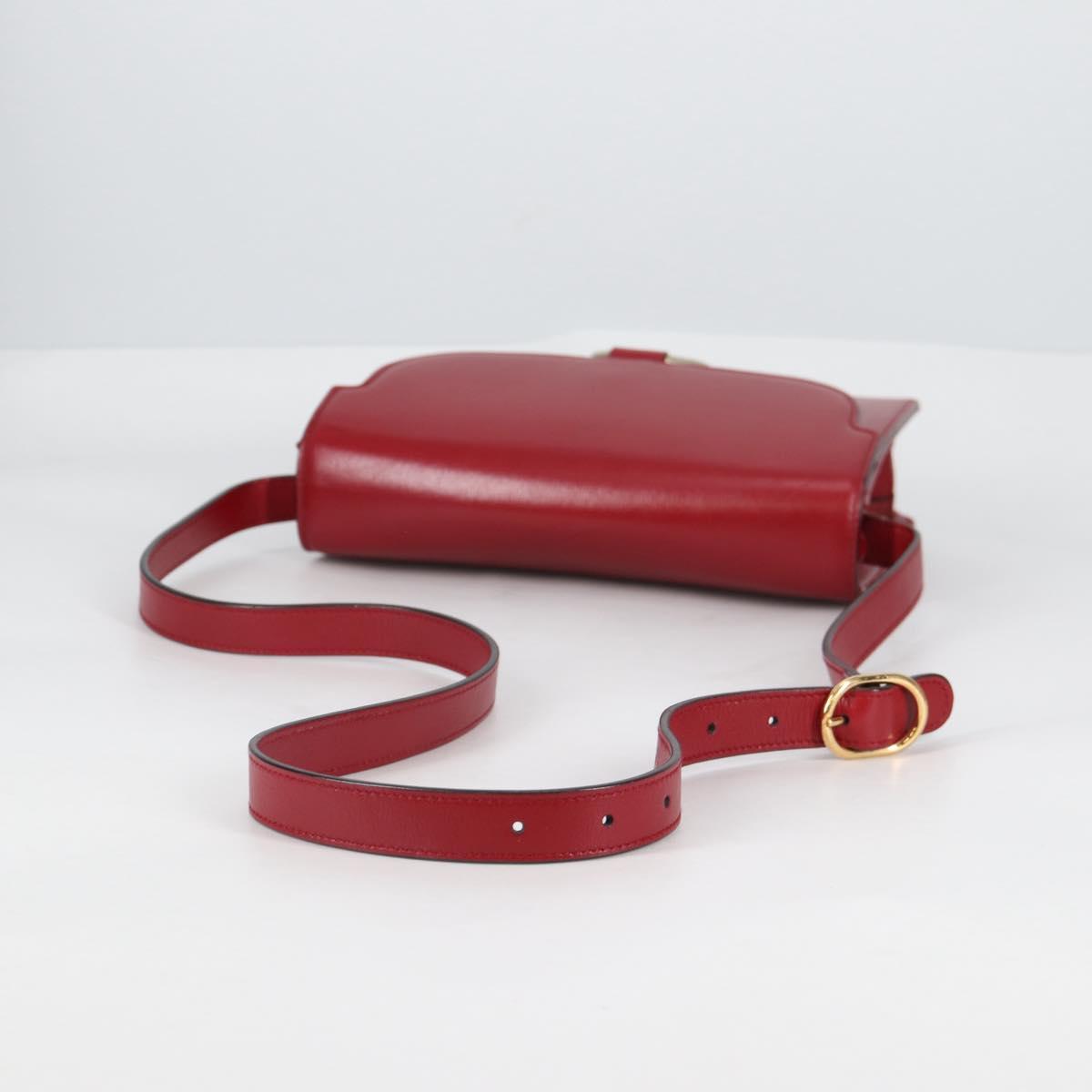 GUCCI GG Marmont Shoulder Bag Leather Red Gold 589474 Auth BA5558V