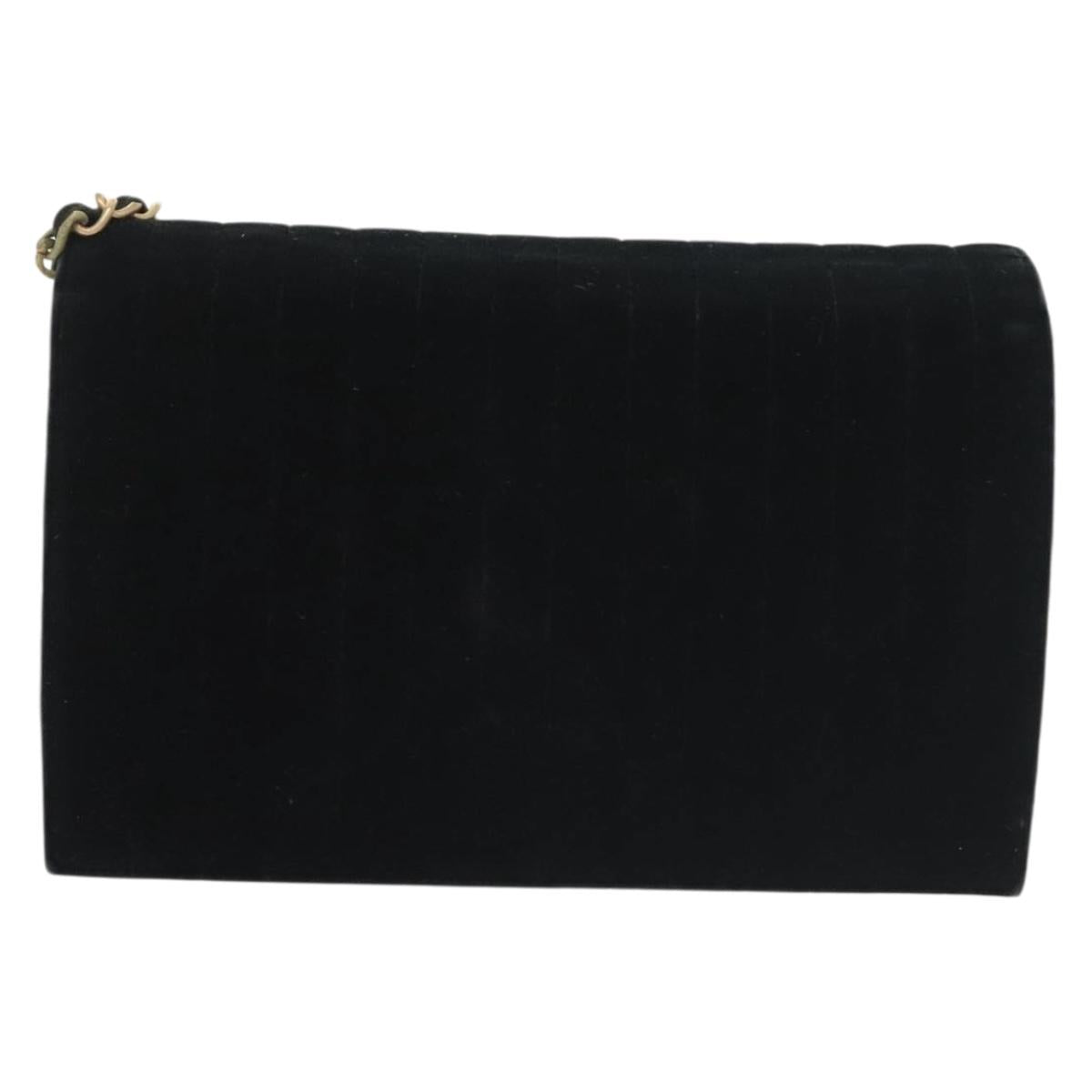 CHANEL Chain Mademoiselle Shoulder Bag Velor Black Gold CC Auth BA5562