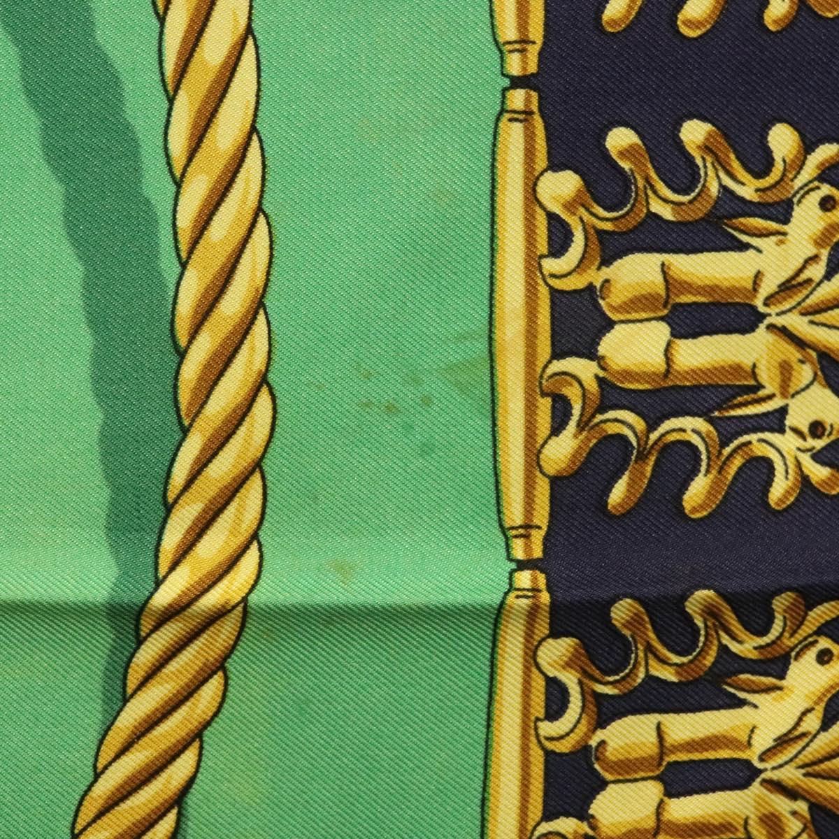 HERMES Carre 90 Scarf ""LES CAVALIERS D'OR"" Silk Green Auth BA5572