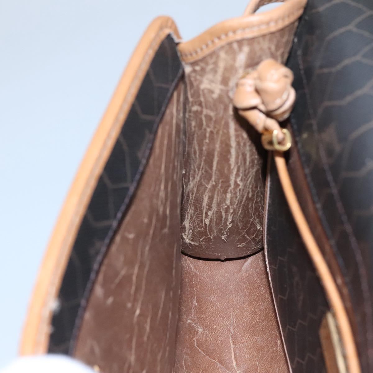 Christian Dior Honeycomb Canvas Shoulder Bag PVC Black Gold Auth BA558