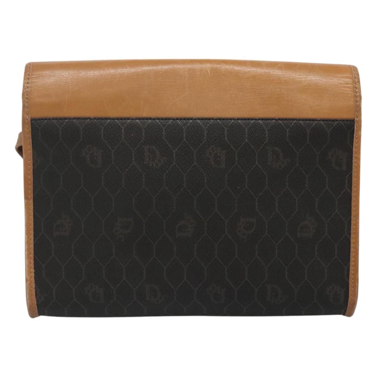 Christian Dior Honeycomb Canvas Shoulder Bag PVC Black Gold Auth BA558