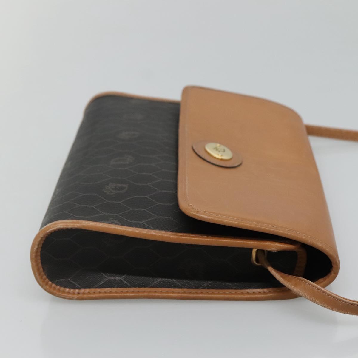 Christian Dior Honeycomb Canvas Shoulder Bag PVC Black Gold Auth BA558