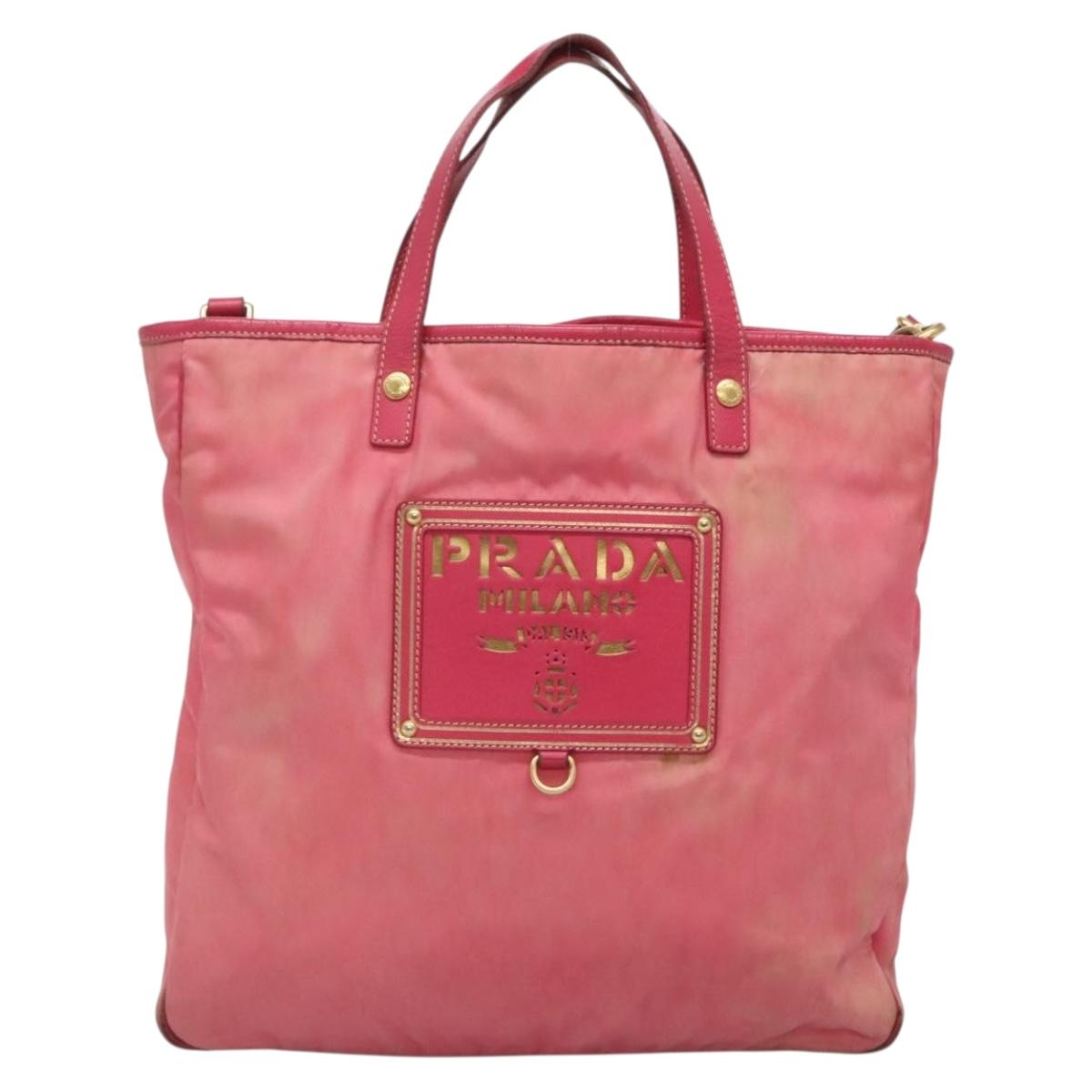 PRADA Tote Bag Nylon 2way Pink Gold Auth BA5588