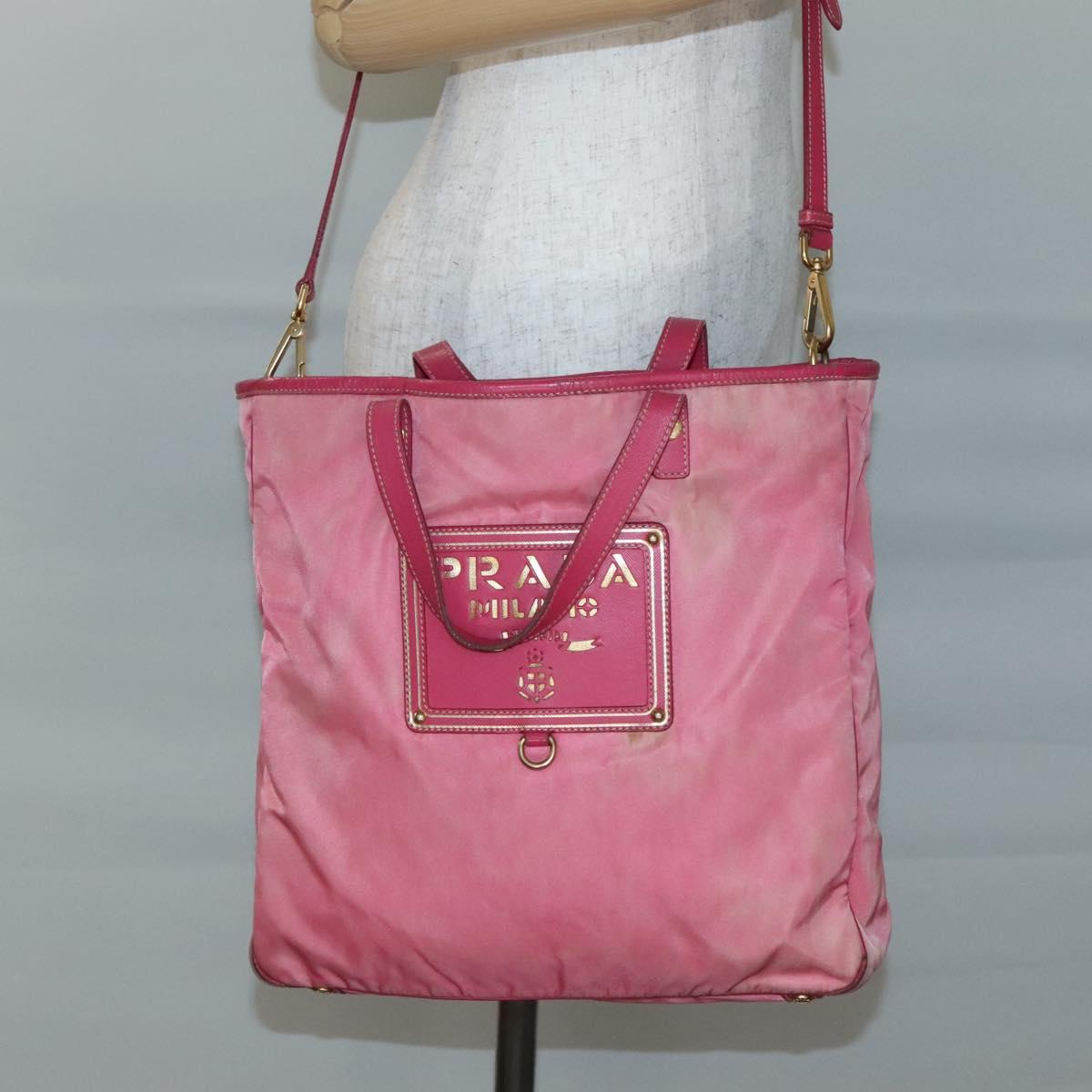 PRADA Tote Bag Nylon 2way Pink Gold Auth BA5588
