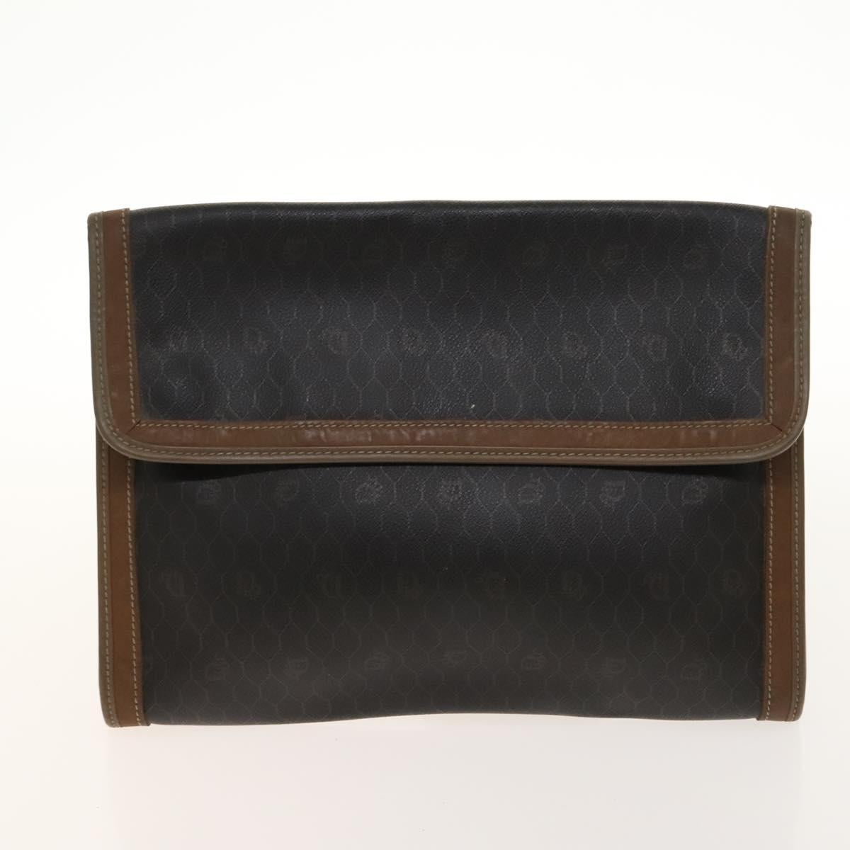 Christian Dior Honeycomb Canvas Clutch Bag Leather 2Set Beige Black Auth BA5589