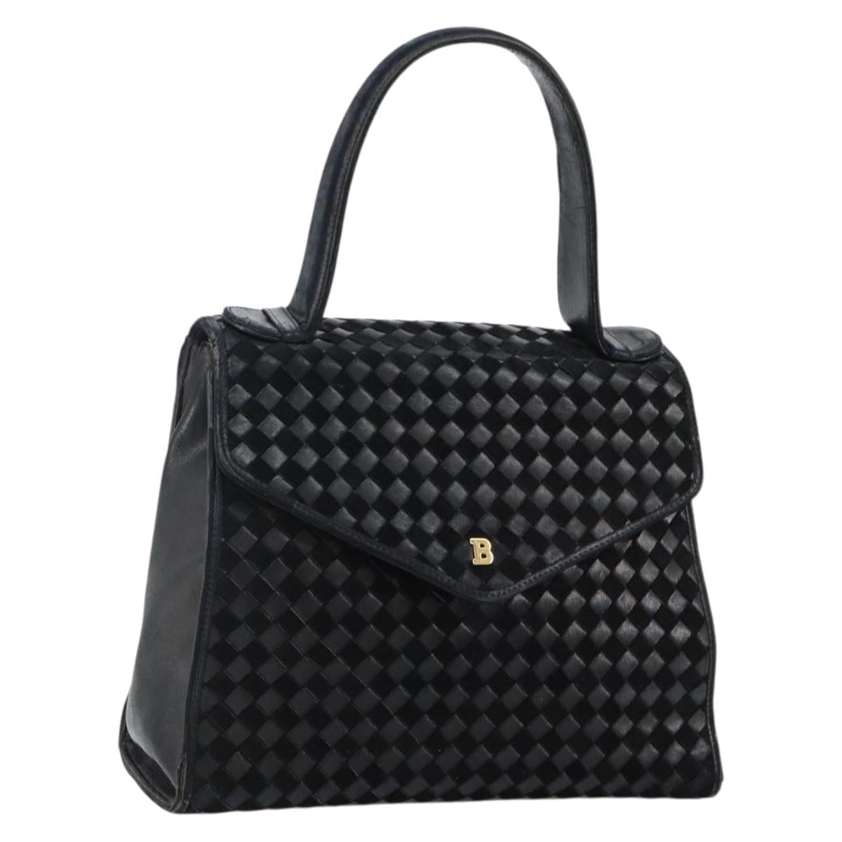 BALLY Hand Bag Leather Black Gold Auth BA5593