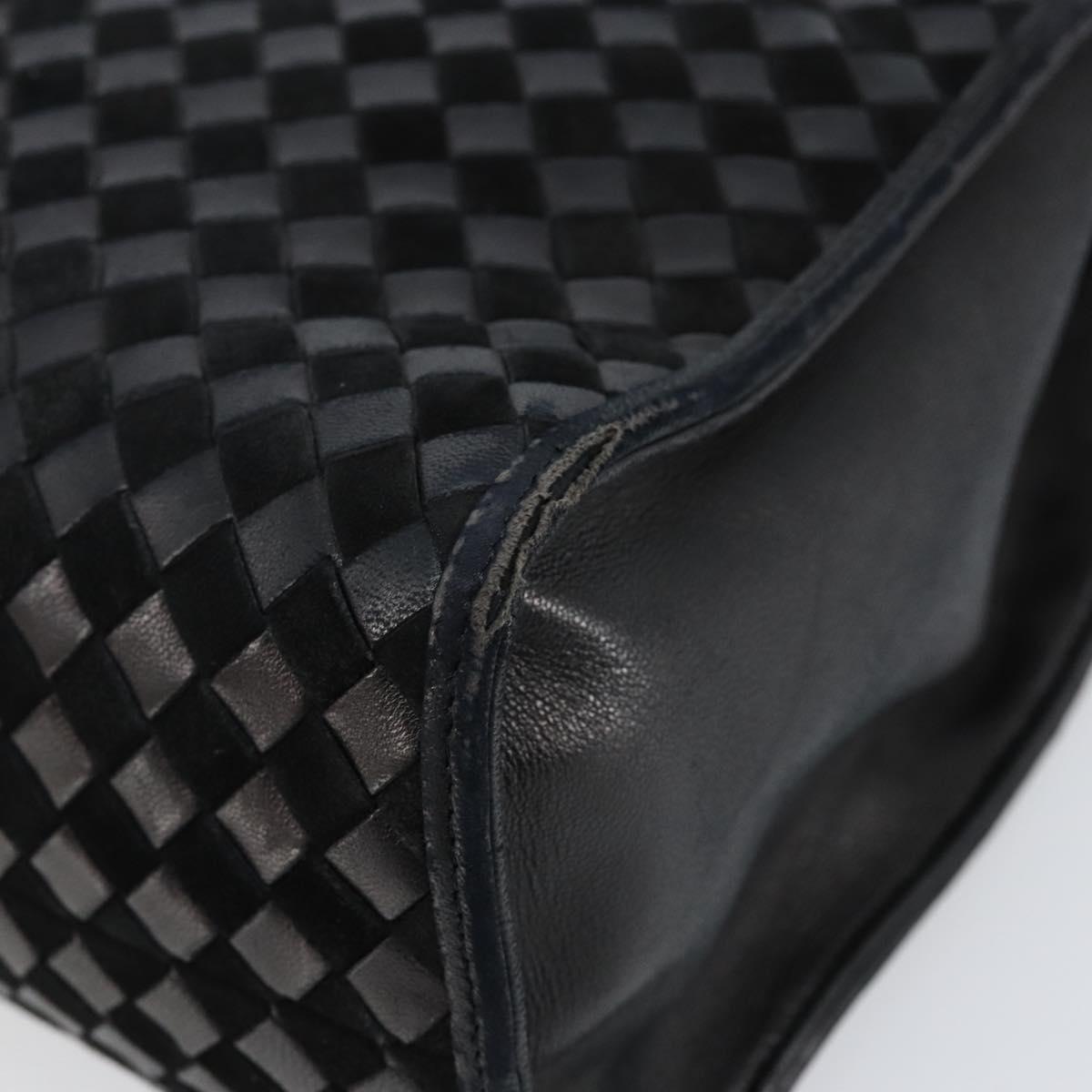 BALLY Hand Bag Leather Black Gold Auth BA5593