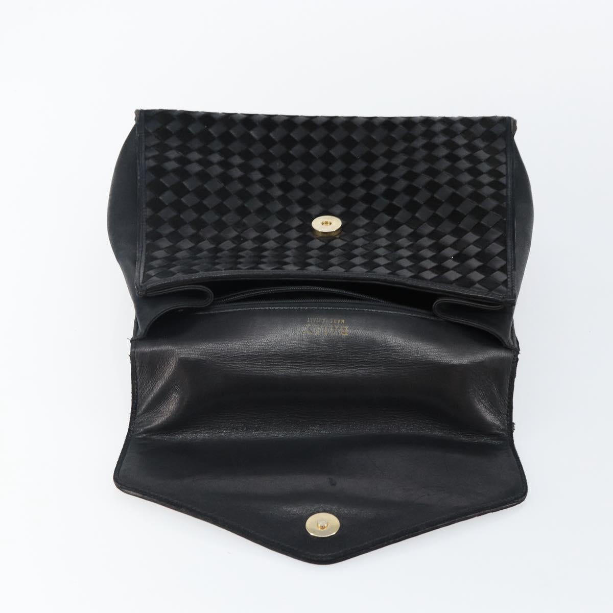 BALLY Hand Bag Leather Black Gold Auth BA5593
