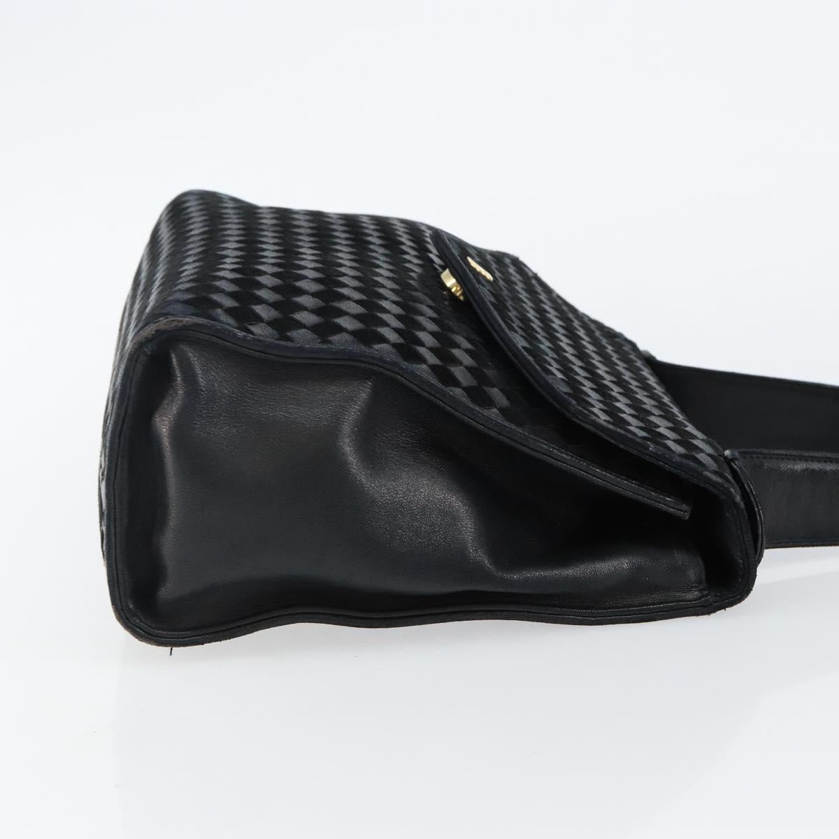 BALLY Hand Bag Leather Black Gold Auth BA5593