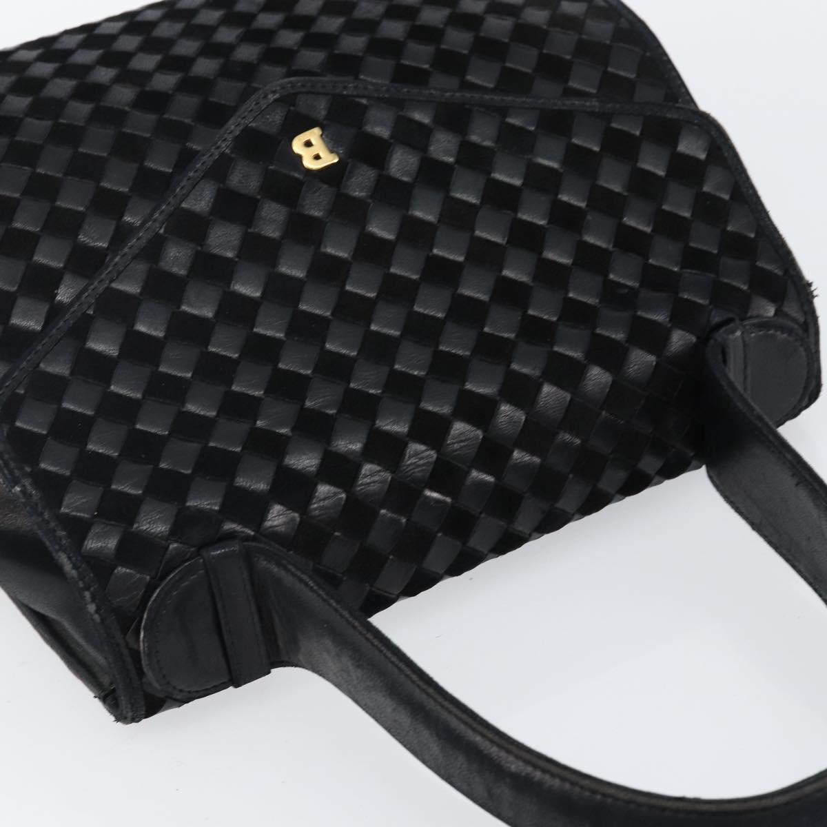 BALLY Hand Bag Leather Black Gold Auth BA5593