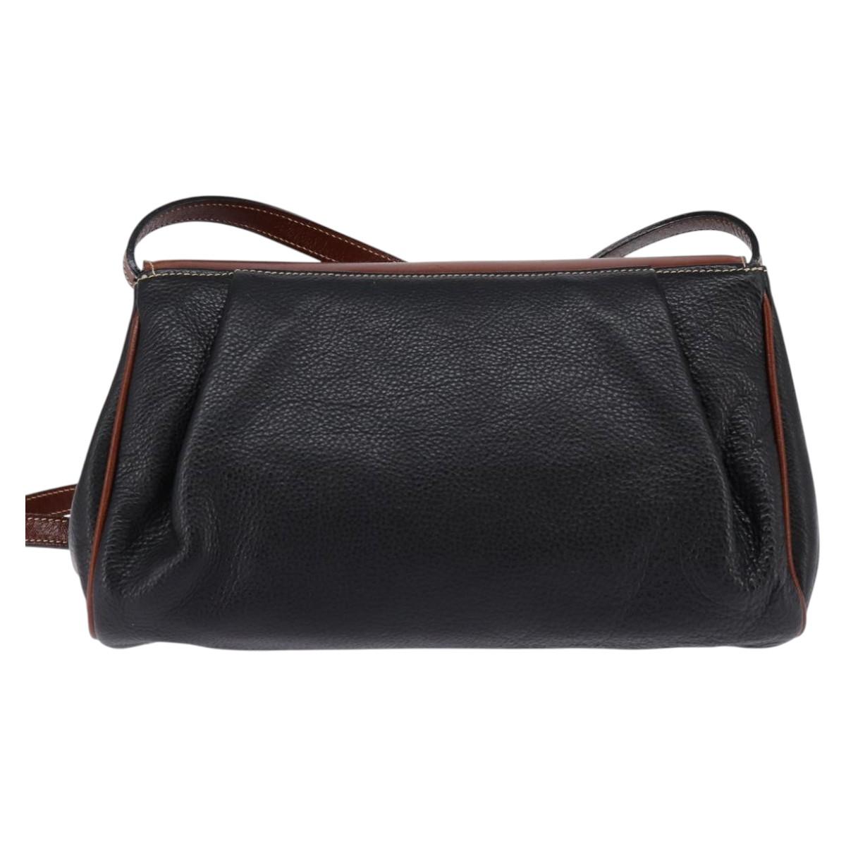 BALLY Shoulder Bag Leather Black Gold Auth BA5594