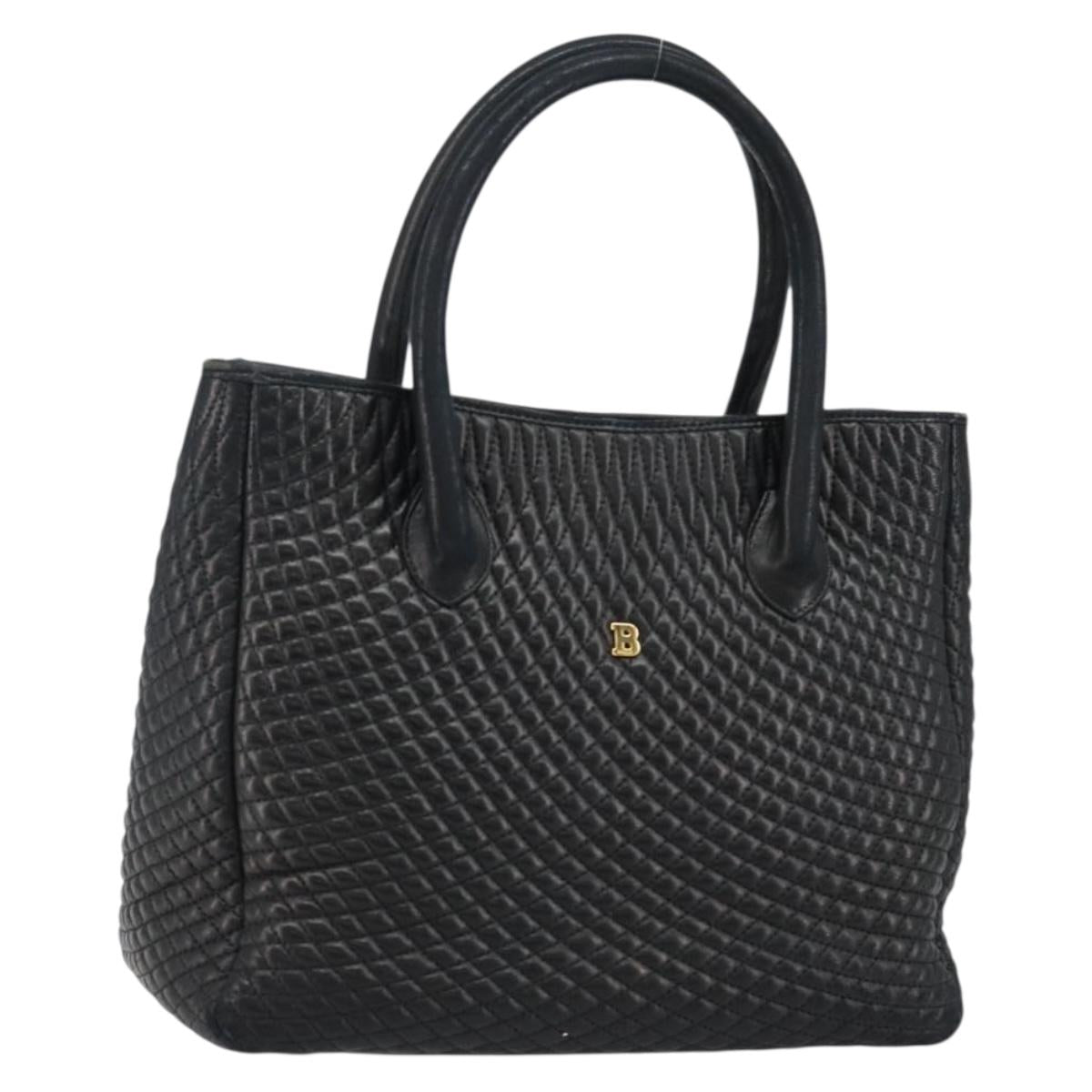 BALLY Hand Bag Leather Black Gold Auth BA5595