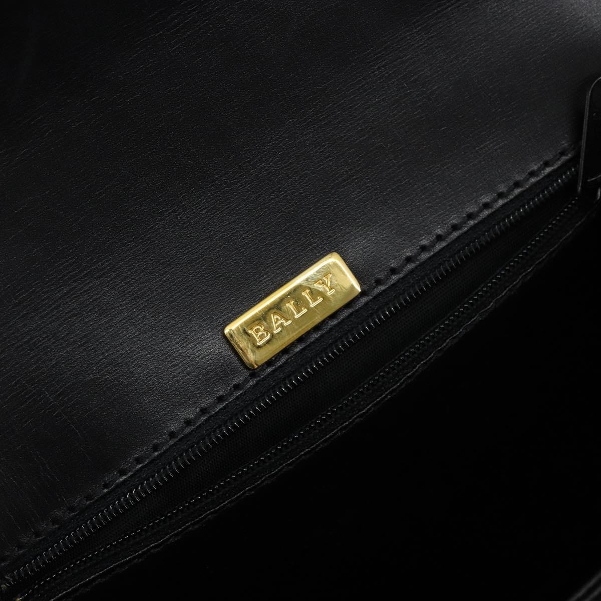 BALLY Hand Bag Leather Black Gold Auth BA5596