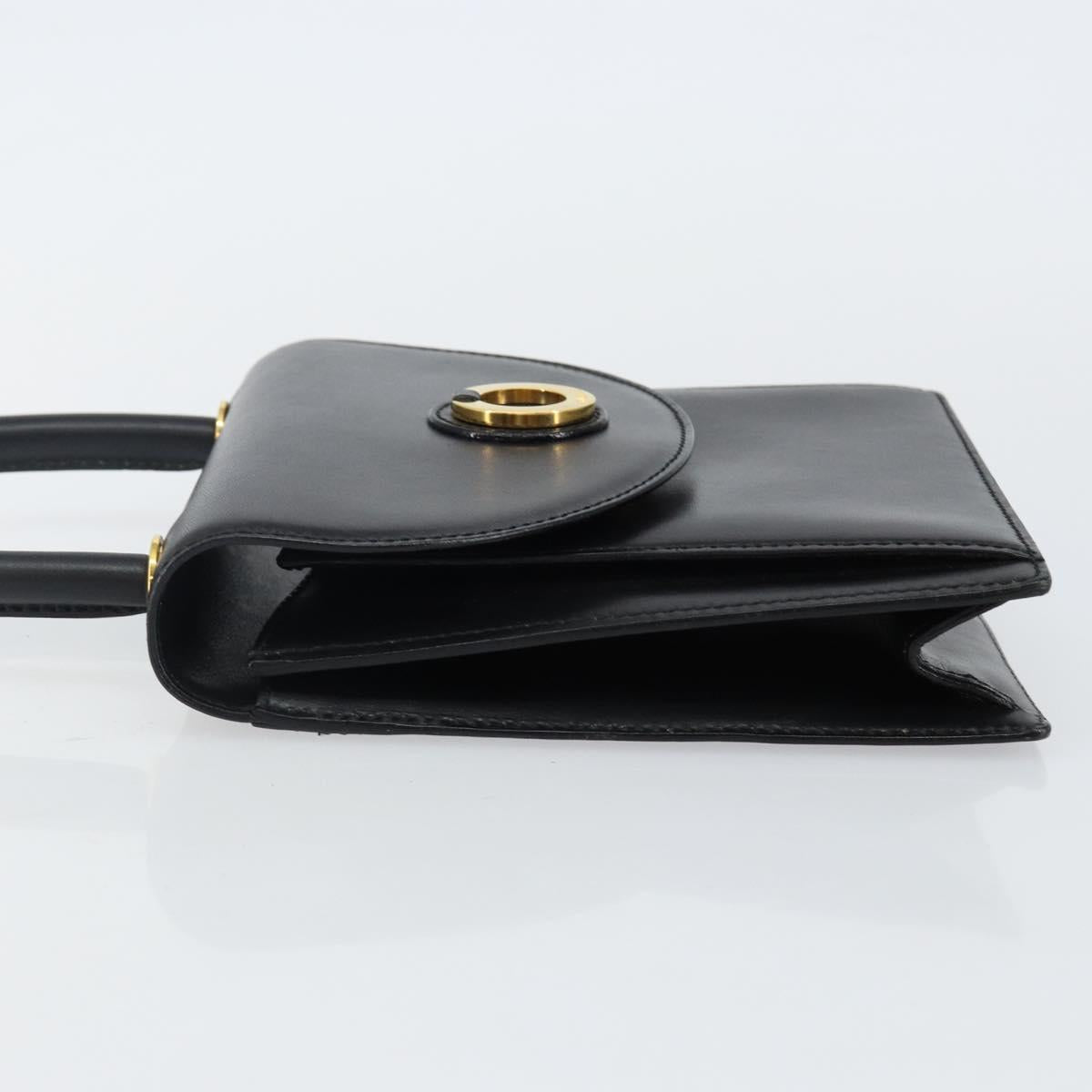 BALLY Hand Bag Leather Black Gold Auth BA5596
