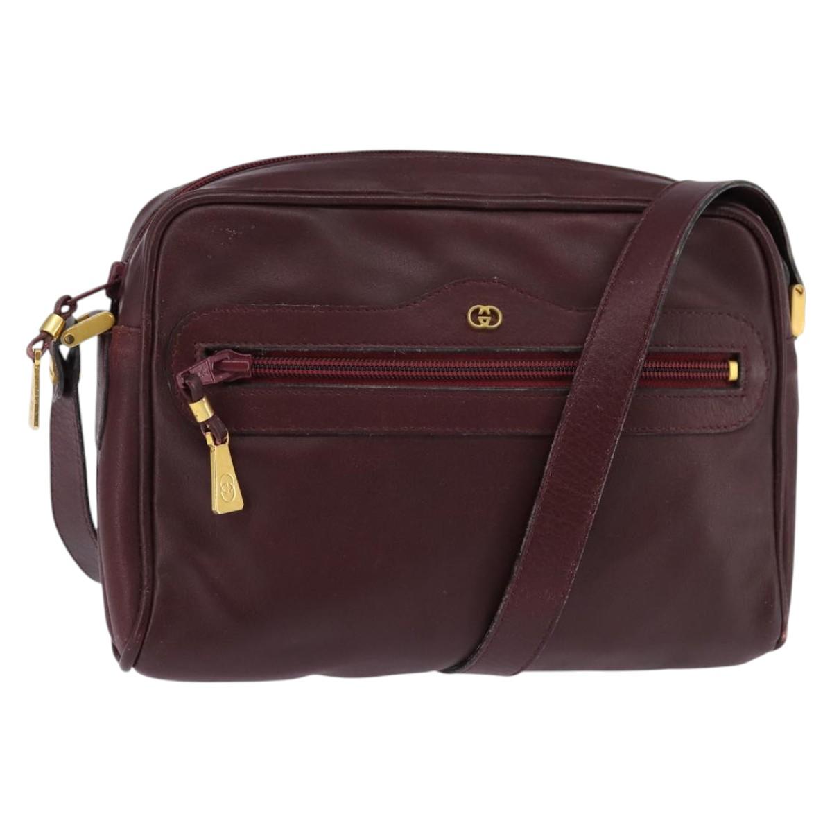 GUCCI Shoulder Bag Leather Bordeaux Gold Auth BA5601