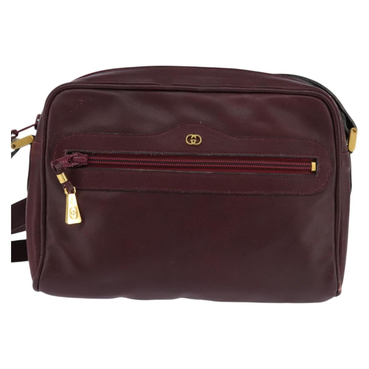 GUCCI Shoulder Bag Leather Bordeaux Gold Auth BA5601
