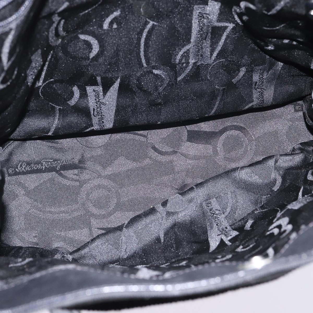 Salvatore Ferragamo Vala Chain Shoulder Bag Canvas Black Silver Auth BA5606