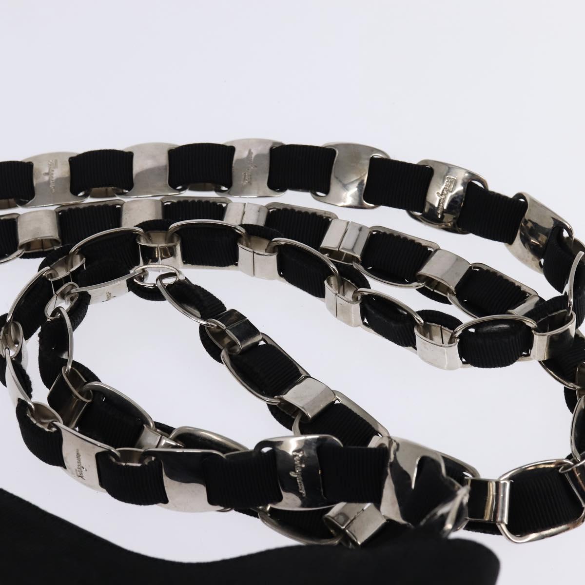Salvatore Ferragamo Vala Chain Shoulder Bag Canvas Black Silver Auth BA5606