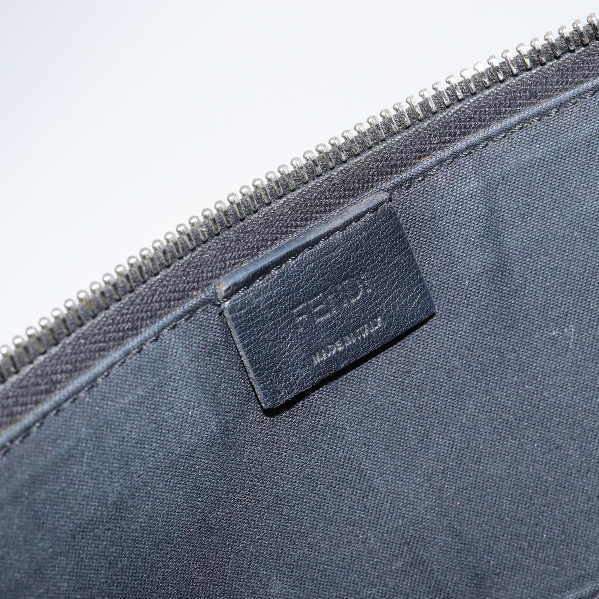 FENDI Karl Lagerfeld Clutch Bag Leather Black Silver Auth BA5613