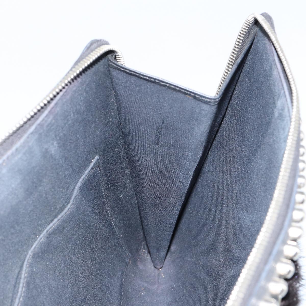 FENDI Karl Lagerfeld Clutch Bag Leather Black Silver Auth BA5613