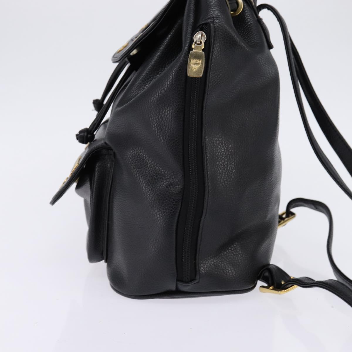 MCM Backpack Leather Black Gold Auth BA5614