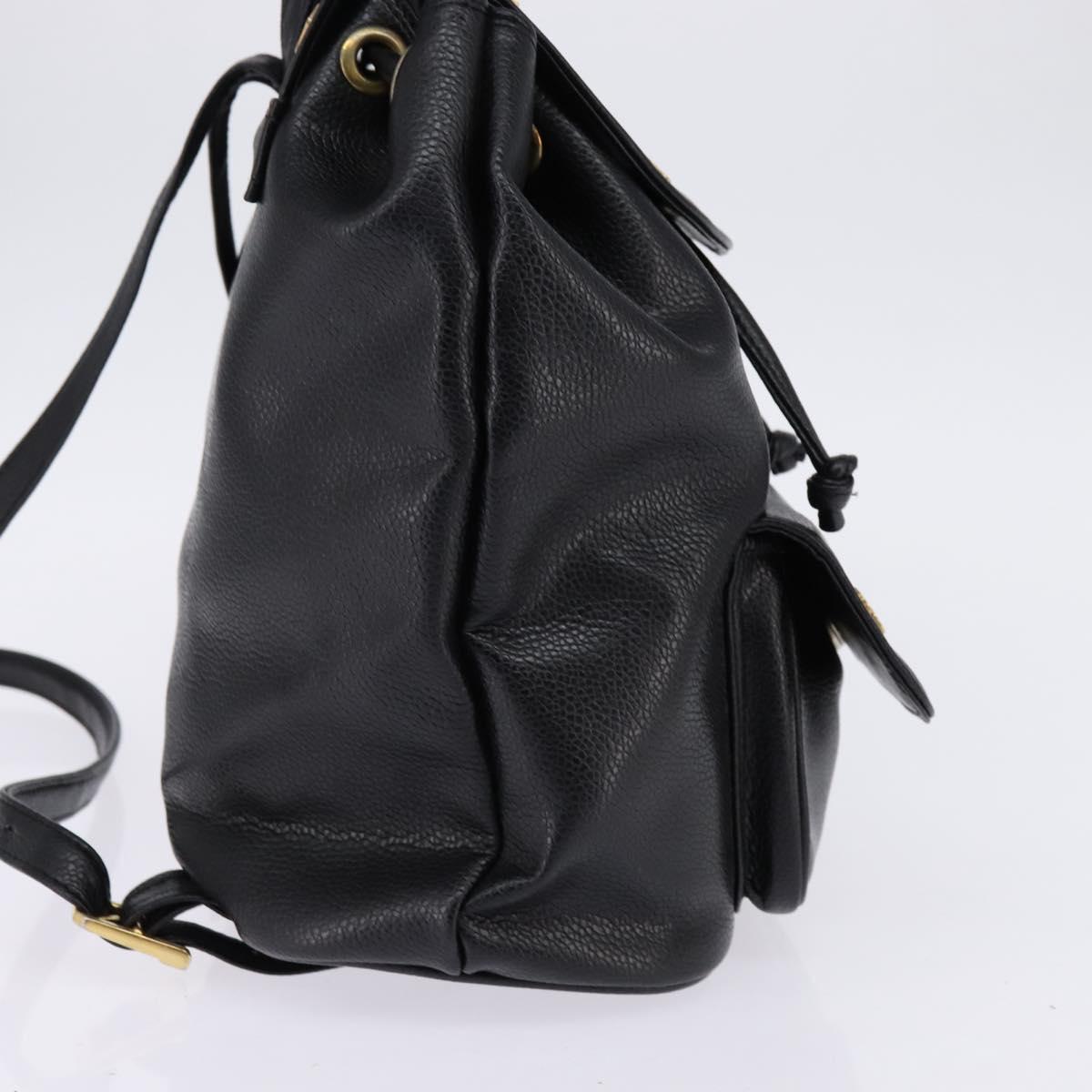 MCM Backpack Leather Black Gold Auth BA5614