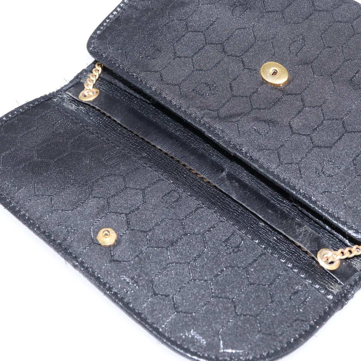 Christian Dior Honeycomb Canvas Chain Shoulder Bag Black Gold Auth BA5626