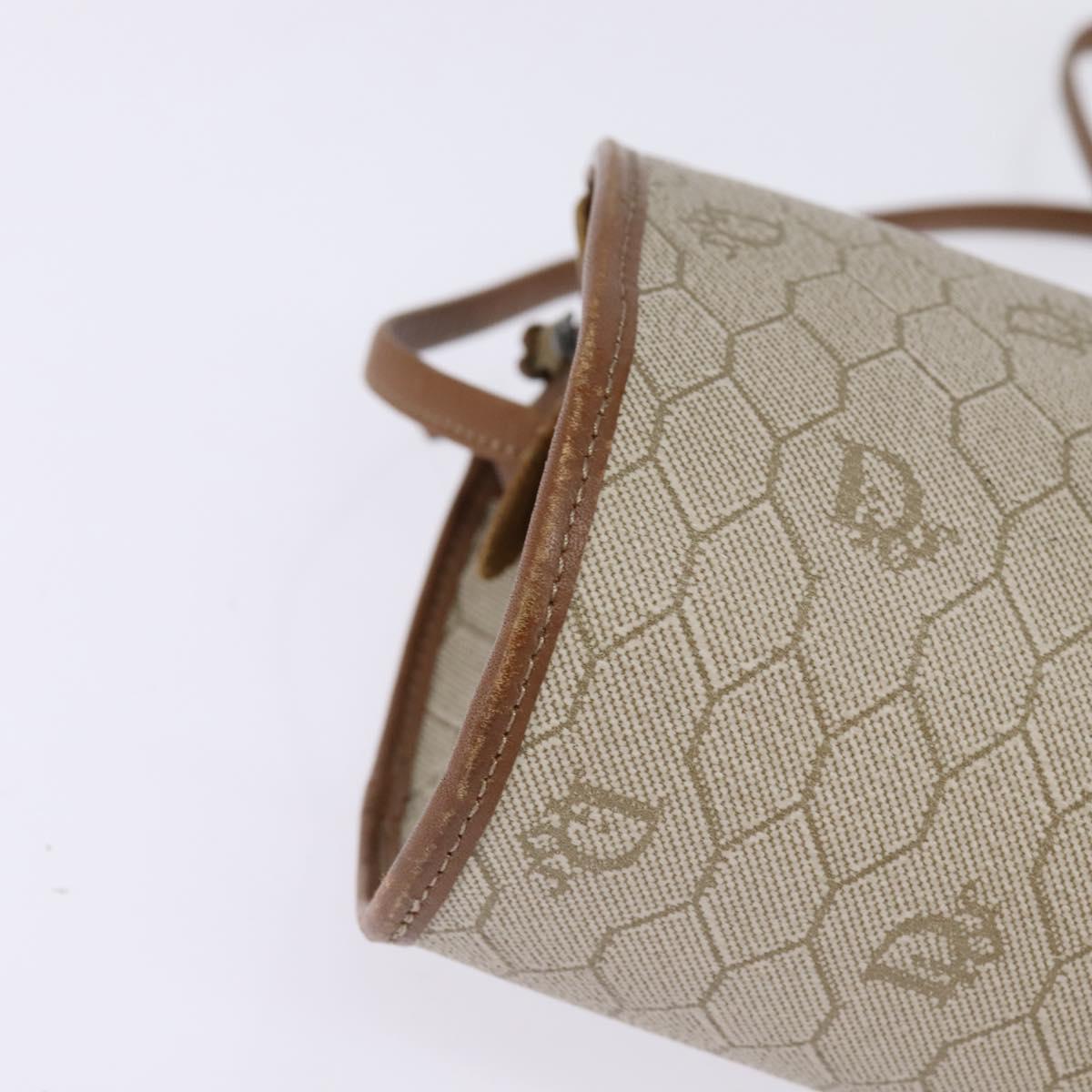 Christian Dior Honeycomb Canvas Shoulder Bag PVC Beige Gold Auth BA5627