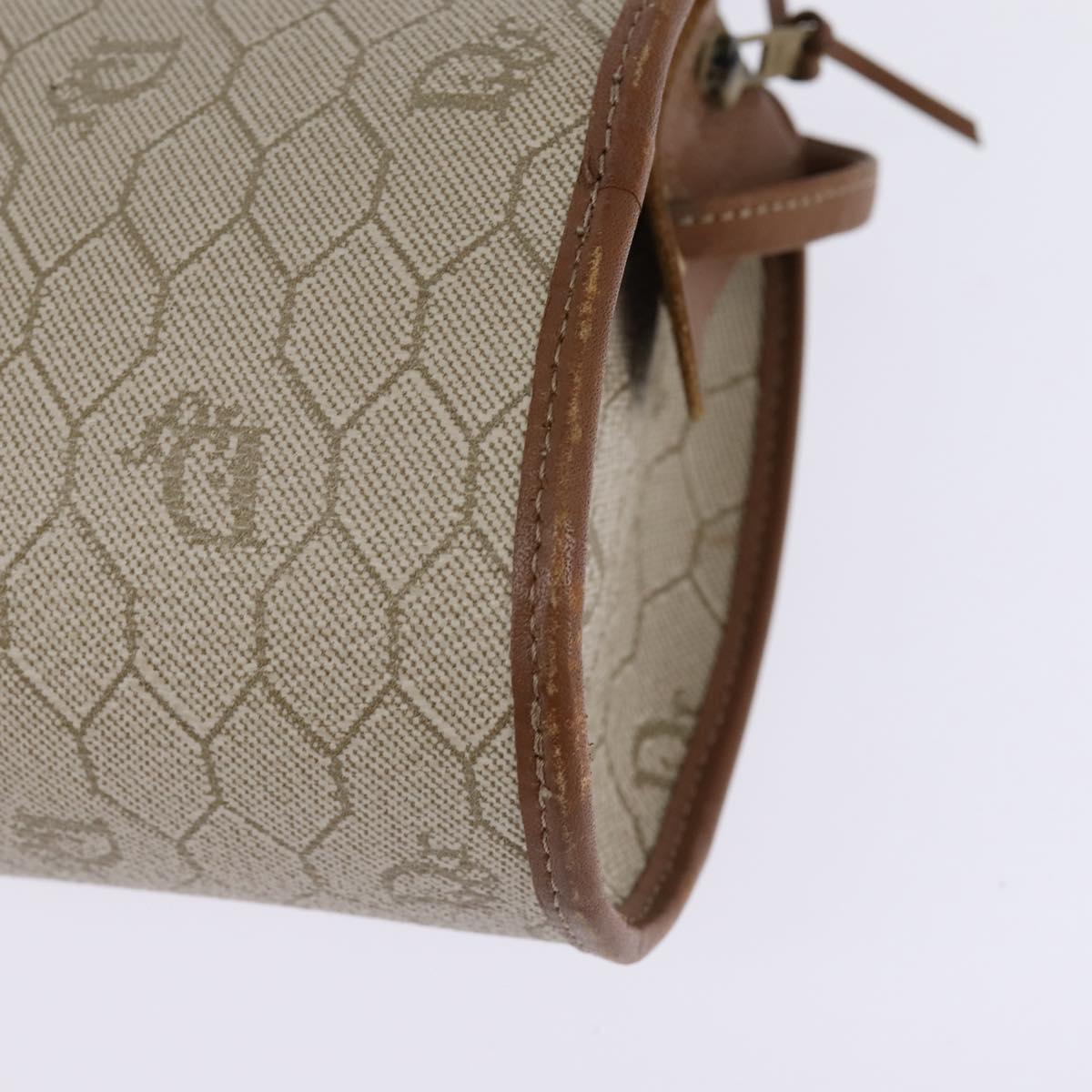 Christian Dior Honeycomb Canvas Shoulder Bag PVC Beige Gold Auth BA5627
