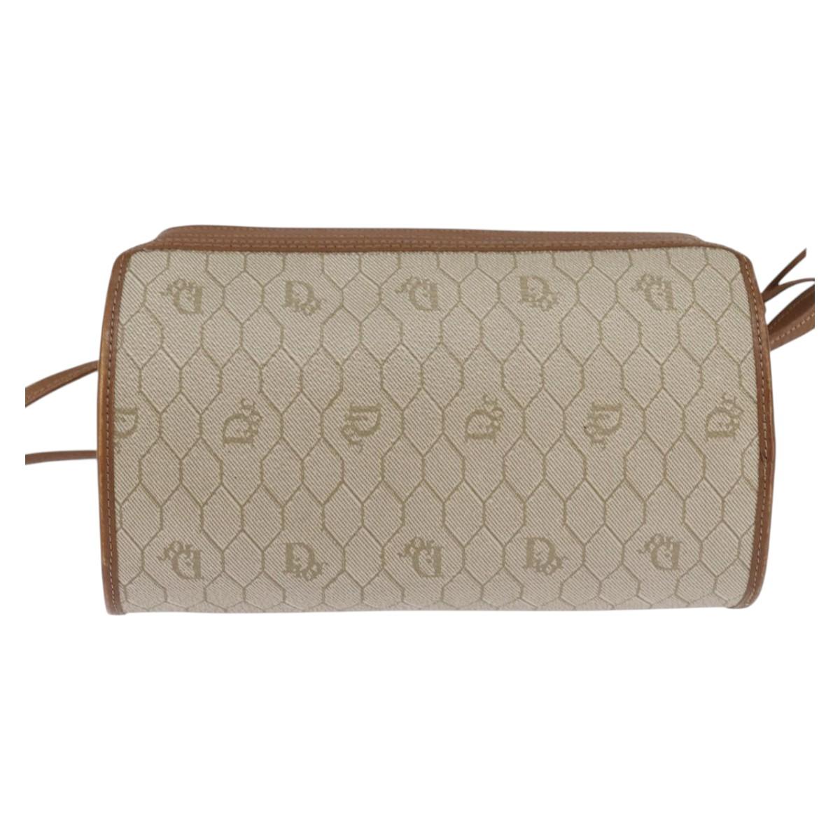 Christian Dior Honeycomb Canvas Shoulder Bag PVC Beige Gold Auth BA5627