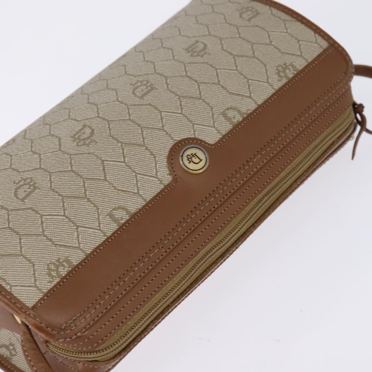 Christian Dior Honeycomb Canvas Shoulder Bag PVC Beige Gold Auth BA5627