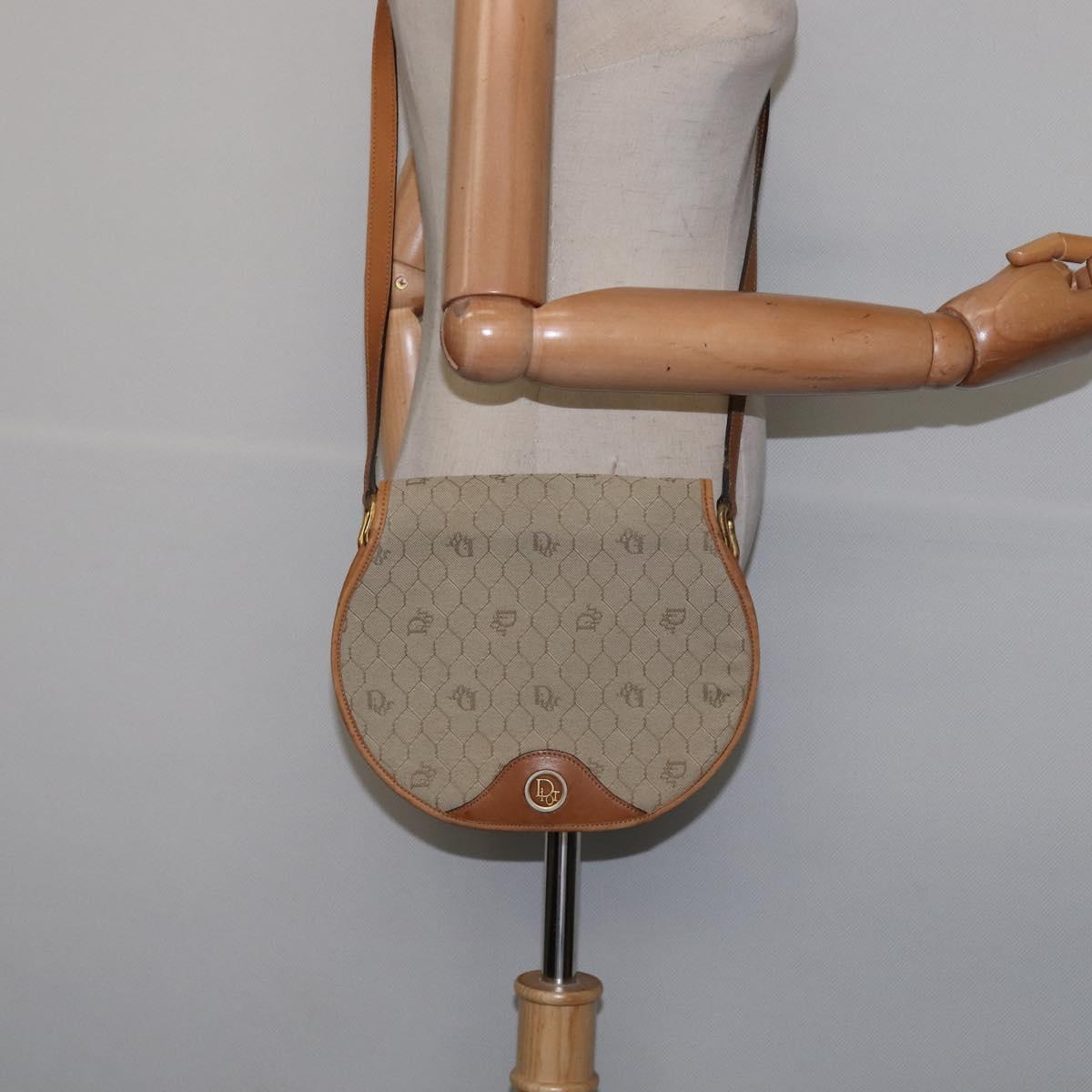 Christian Dior Honeycomb Canvas Shoulder Bag PVC Beige Gold Auth BA5629