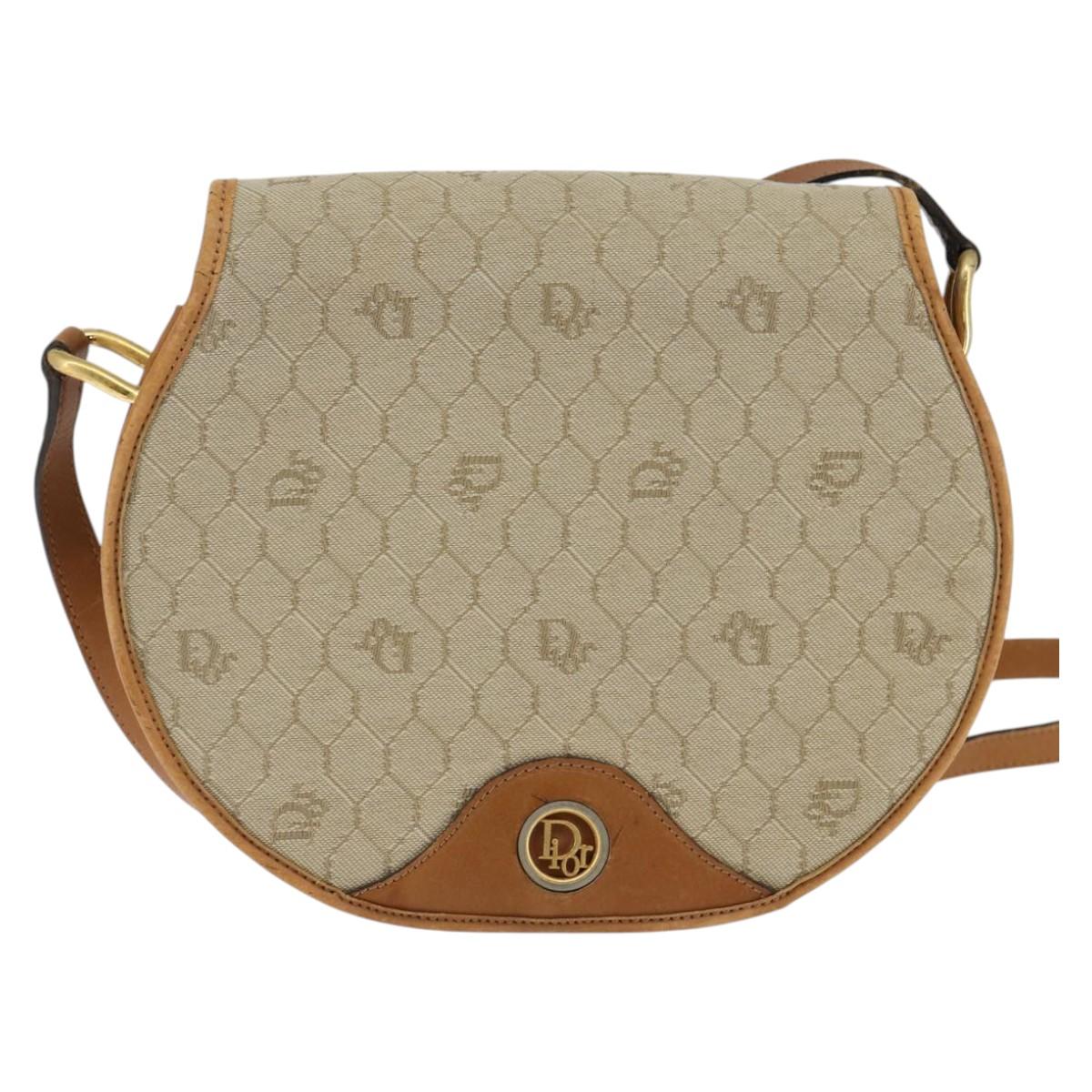 Christian Dior Honeycomb Canvas Shoulder Bag PVC Beige Gold Auth BA5629