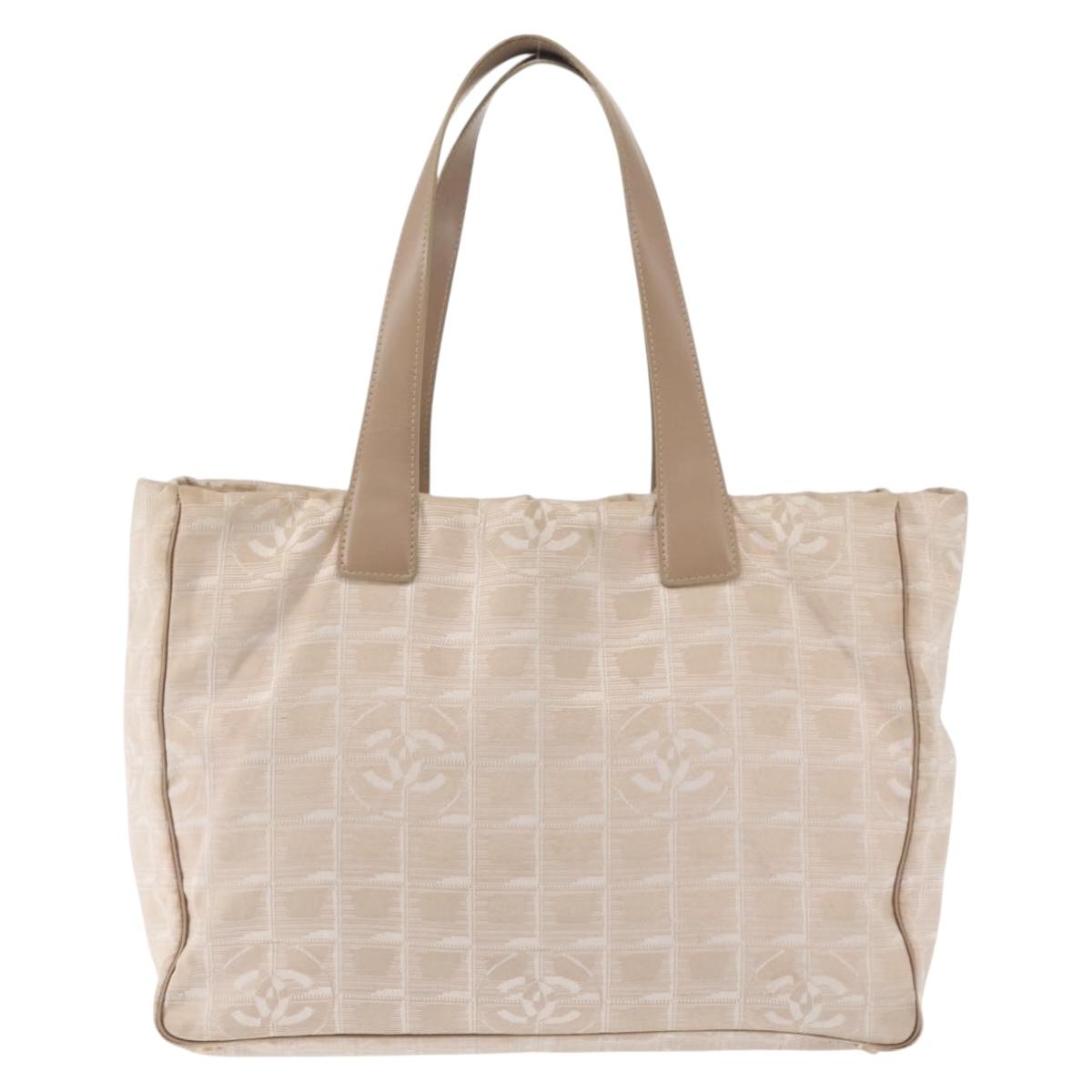 CHANEL New Travel Line Tote Bag Nylon Beige Gold CC Auth BA5630