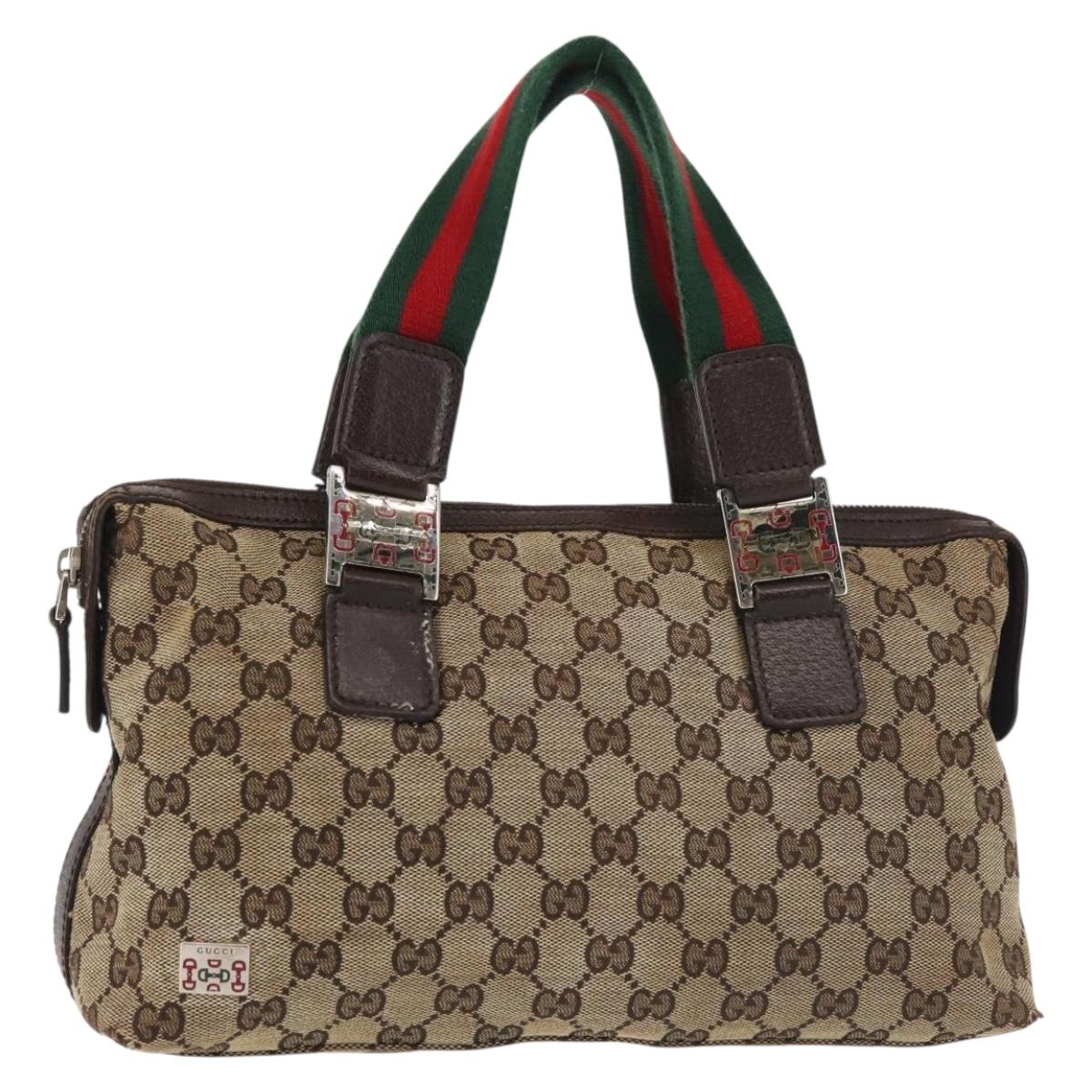 GUCCI GG Canvas Web Sherry Line Hand Bag Beige Silver 145759 Auth BA5635