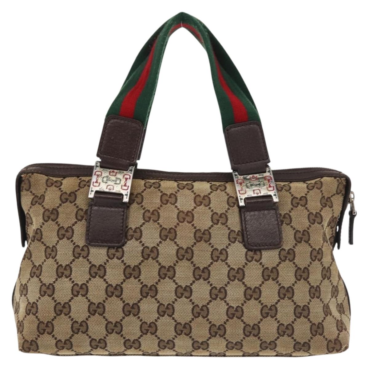 GUCCI GG Canvas Web Sherry Line Hand Bag Beige Silver 145759 Auth BA5635