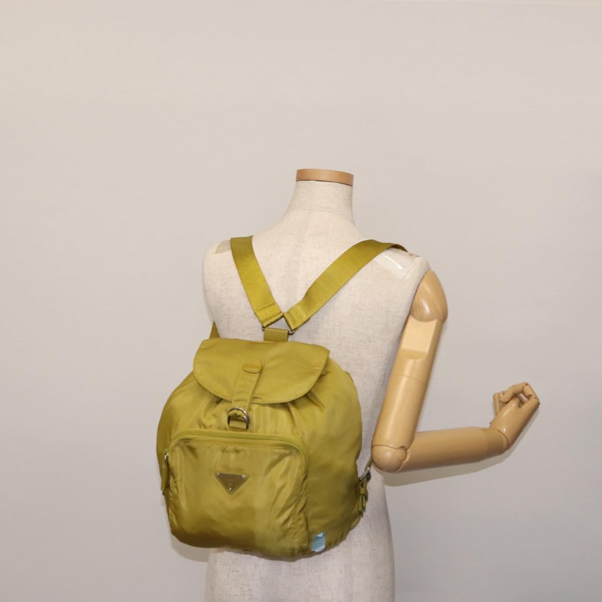 PRADA Backpack Nylon Green Silver Auth BA5656