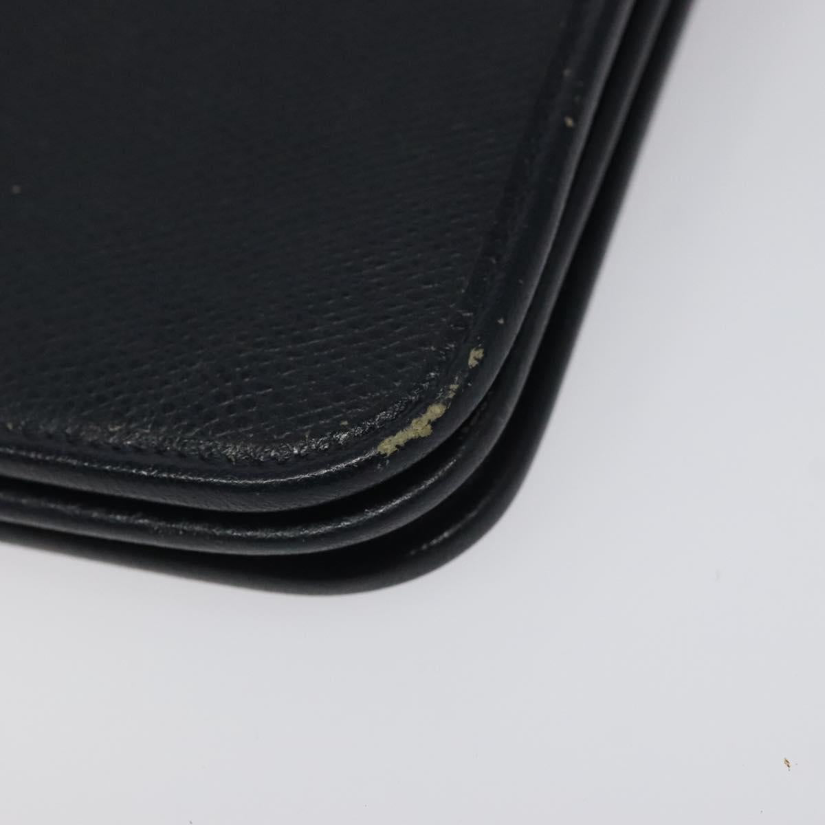 Christian Dior Chain Shoulder Bag Leather Navy Gold Auth BA567