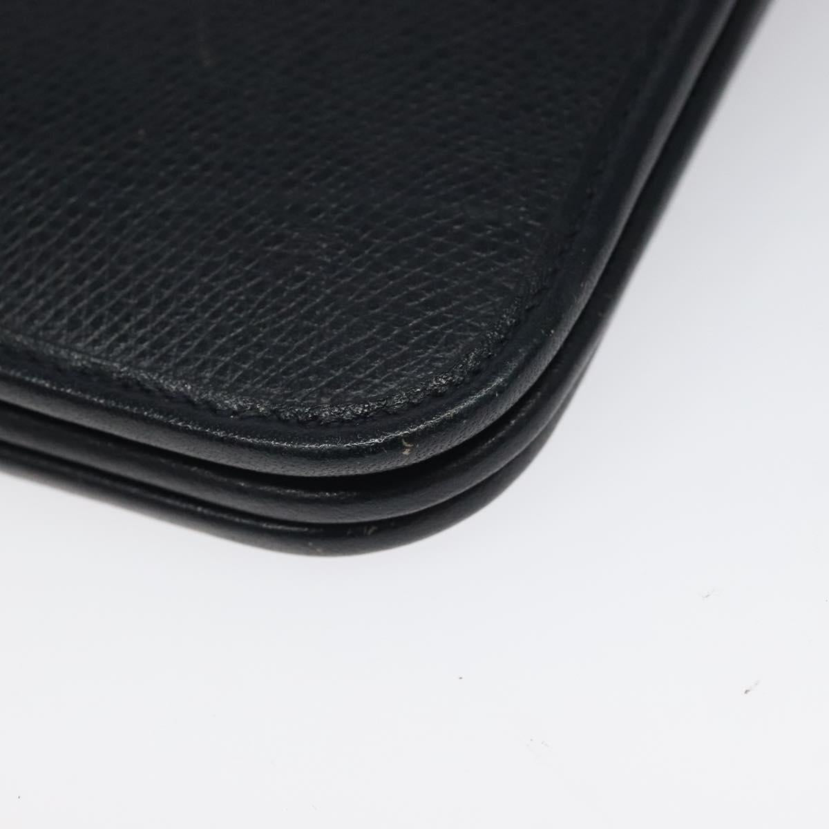 Christian Dior Chain Shoulder Bag Leather Navy Gold Auth BA567