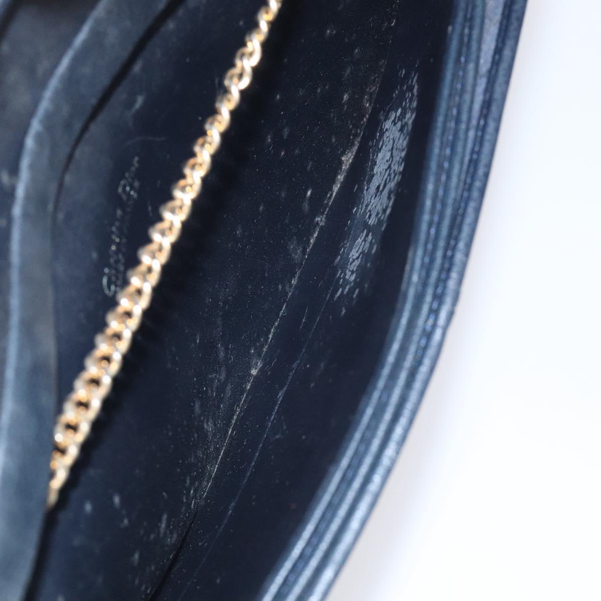 Christian Dior Chain Shoulder Bag Leather Navy Gold Auth BA567