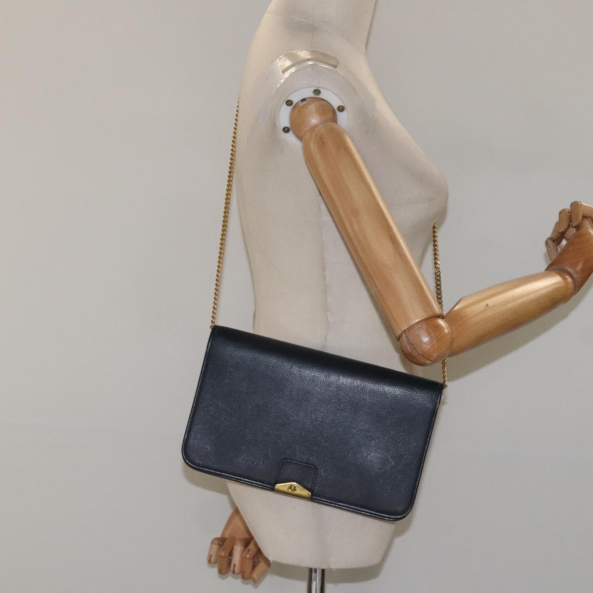 Christian Dior Chain Shoulder Bag Leather Navy Gold Auth BA567