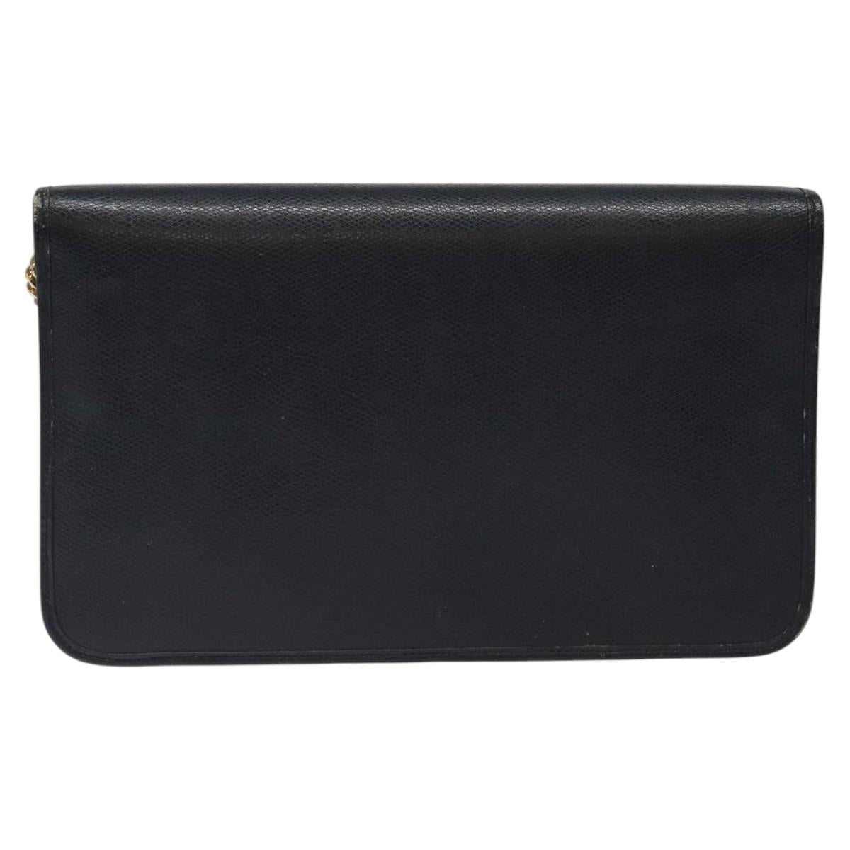 Christian Dior Chain Shoulder Bag Leather Navy Gold Auth BA567