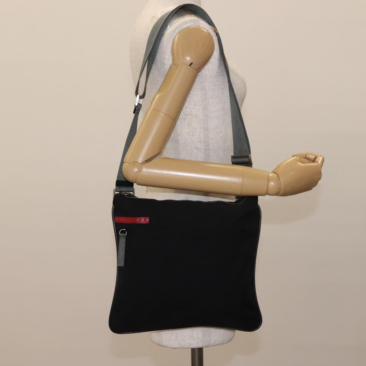 PRADA Sports Shoulder Bag Nylon Black Silver Auth BA5671