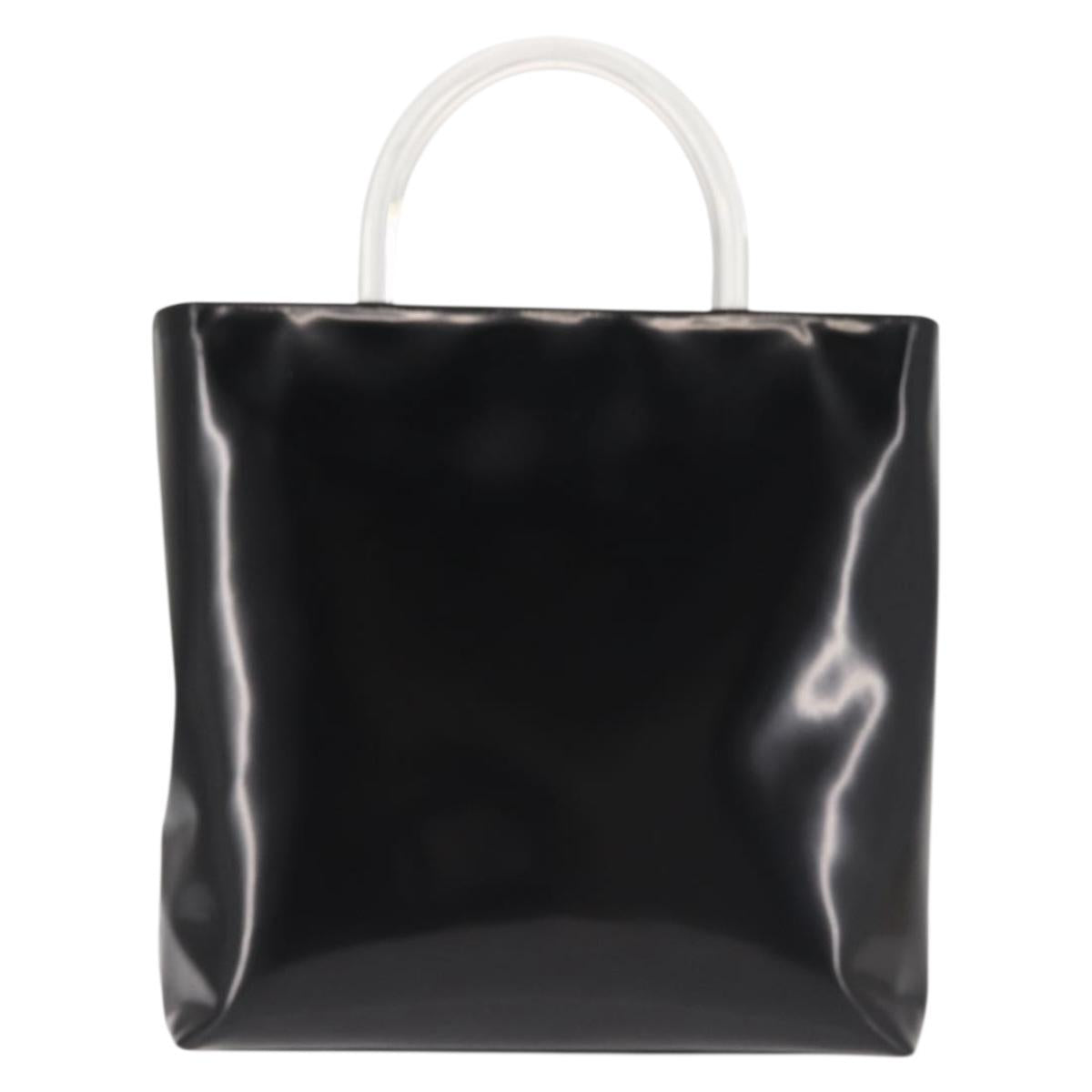 PRADA Hand Bag Leather plastic Black Silver Auth BA5672